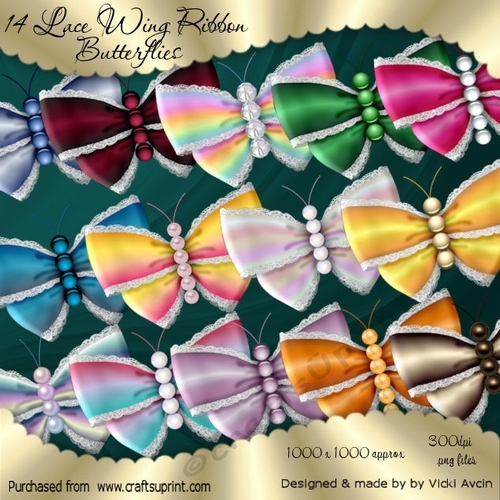 14 Lace Edged Ribbon Butterflies