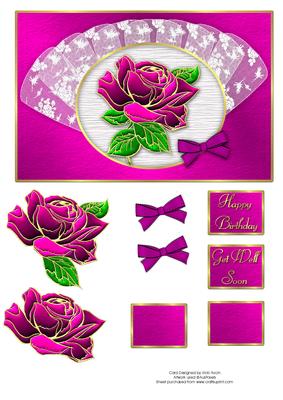 Satin Applique Rose and Lace Fan Birthday