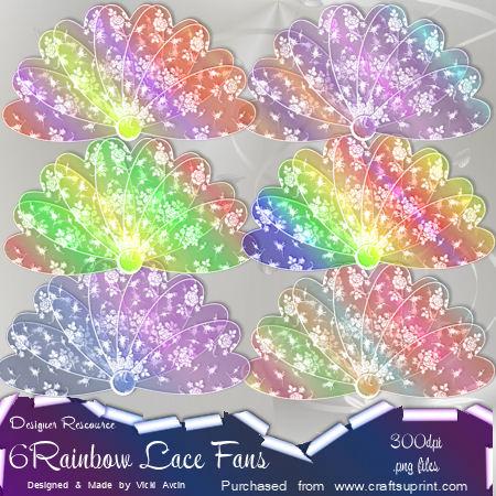 6 Rainbow Lace Fans