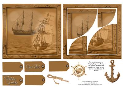 Sepia Sailing Ship Birthday or Fathers Day