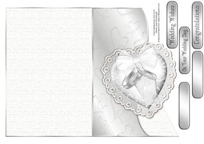 Silver Wedding Rings and Heart Pillow Wedding Card