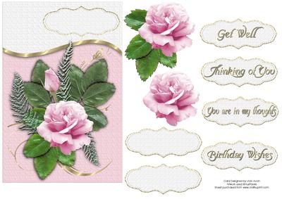 Pink Rose Birthday or Get Well Card