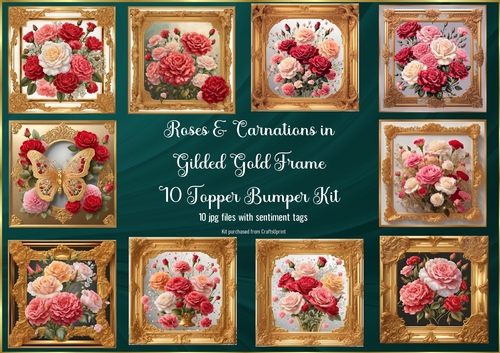 10 Carnation & Roses in Gilded Frame Toppers Kit