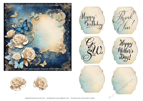Blue with White Rose Journal Style
