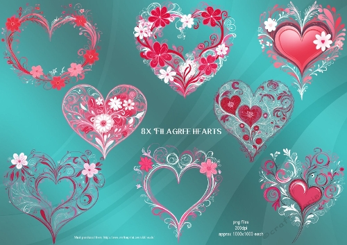 8 x filagree hearts