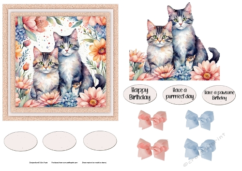 Watercolour Floral and Cats