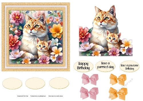 Watercolour Floral and Cats 2