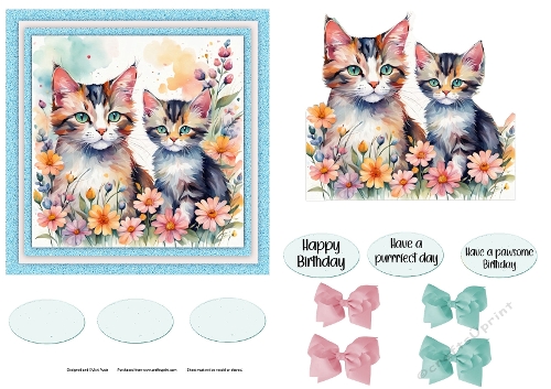 Watercolour Floral and Cats 3