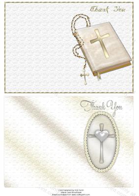 Bible, Rosary and Pearl Heart Religious Thank You Notelets