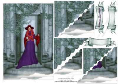 Red Hat Lady in a Doorway Christmas or Birthday