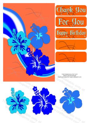 Blue Hibiscus Thank You or Birthday