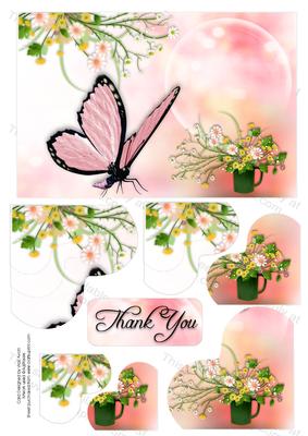 Pink Butterfly Thank You or Birthday