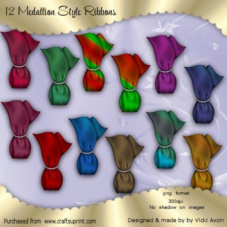 12 Medallion Style Ribbons