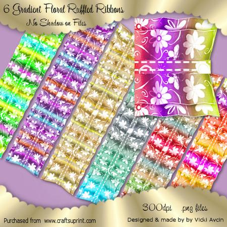 Bright Gradient Floral Ruffled Ribbons