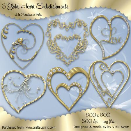 Gold Heart Embellishments