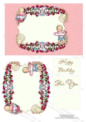 Cherubs and Floral Spray Birthday