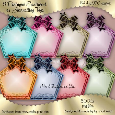 8 Pentagon Sentiment or Journalling Tags