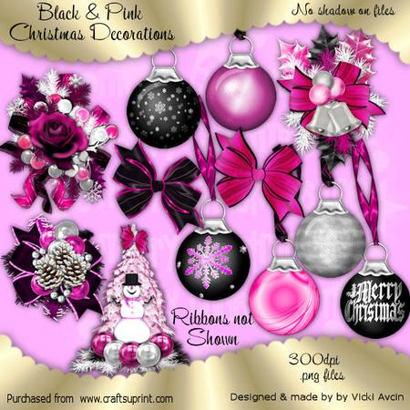 Black and Pink Christmas Embellishments