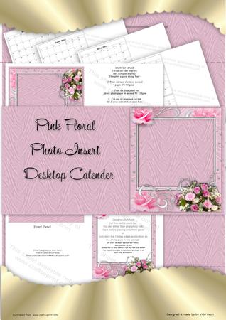 Pink Floral Photo Insert Desktop Calendar Base