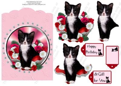 Black and White Kitten Scallop Top Birthday