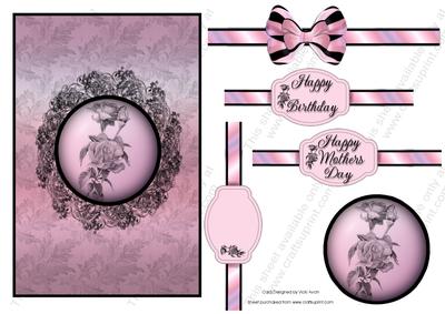 Pink Floral Silhouette Birthday