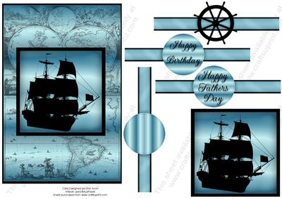 Blue Sailing Ship Silhouette Birthday