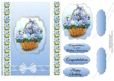 Basket of Blue Roses Birthday or Wedding Anniversary