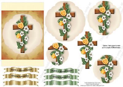 Wooden Cross and Yellow Roses Easter or Sympathy Card
