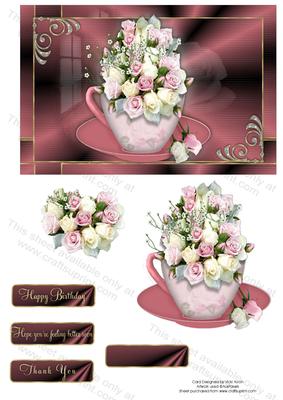 Pink and Cream Roses in a Teacup