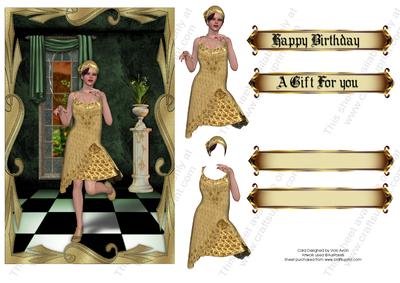 Gold Flapper Birthday Decoupage