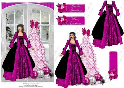 Pink and Black Christmas Window Scene