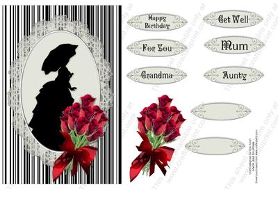 Vintage Lady Birthday and Red Roses
