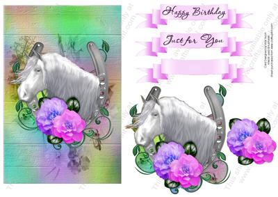 White Horse with Camelias Birthday