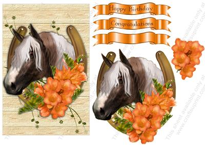 Paint Horse and Freesias