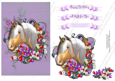 Palimino Horse and Red and Purple Spray Birthday