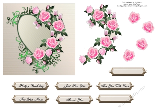 Pink Roses on Heart Birthday