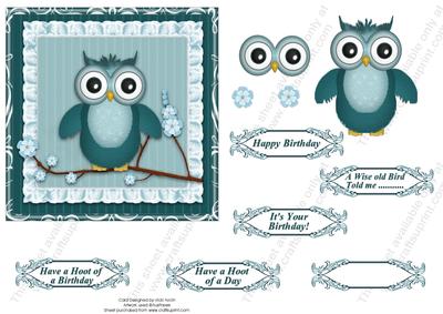 Cute Blue Owl Birthday