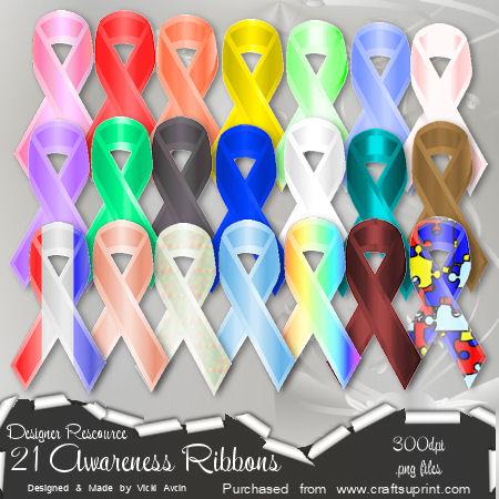 21 Awareness Ribbons Designer Rescource