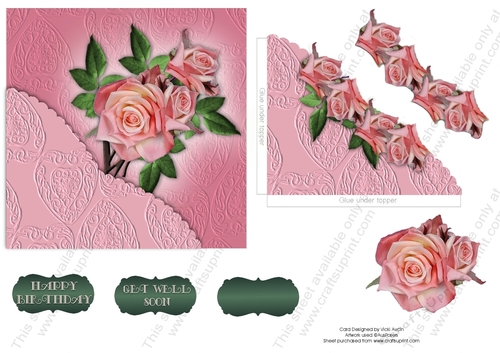 Pink Roses with Embossed look and faux Corner Pocket