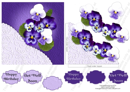 Purple Pansies with Embossed look and faux Corner Pocket