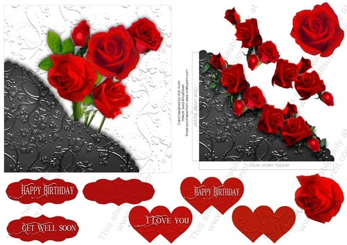Red Roses with Embossed look and faux Corner Pocket