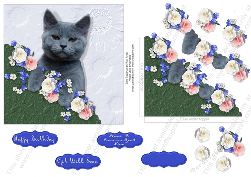 Cute Grey Kitty with Embossed look and faux Corner Pocket