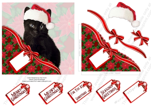 Christmas Black Cat Faux Corner Pocket
