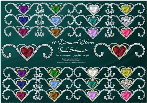 26 Diamond and Heart Swirl Embellishments