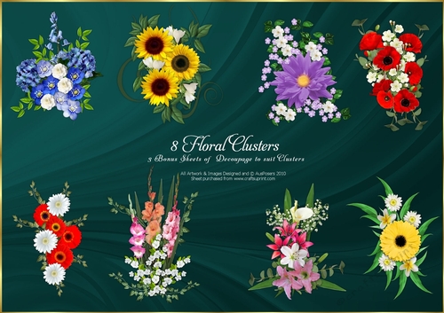 8 Floral Clusters + Bonus sheets