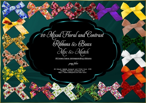 20 Mixed Floral Bows and Ribbons 