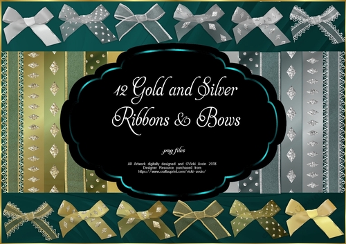 12 Gold and Silver Bows and Ribbons 