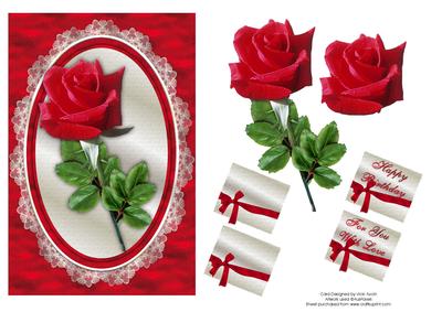 Oval Red Rose Birthday Card