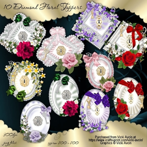 10 Floral and Diamonds Toppers