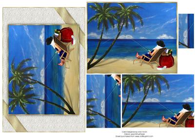 Aussie Fishing Santa Christmas Pyramid Card